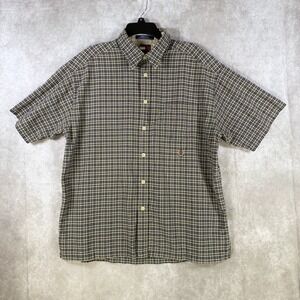 Tommy Hilfiger Shirt Men XL Green Navy Checked Short Sleeve Button Up Cotton